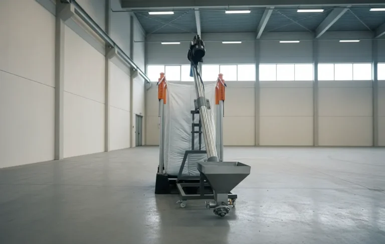 Frontansicht der Edelstahl-Förderschnecke von JOSAN für PVC, Pellets und Recyclingmaterial.