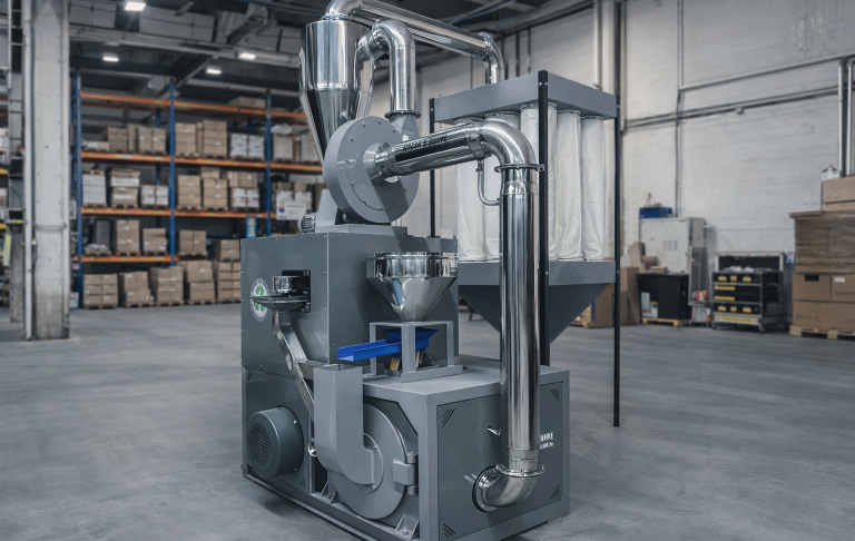 Detailaufnahme des Messerwerks der JOSAN PVC Mühle 500 mit rotierenden und festen Messern.