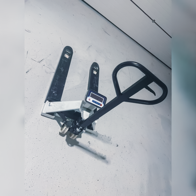 Hubwagen mit Waage in Draufsicht