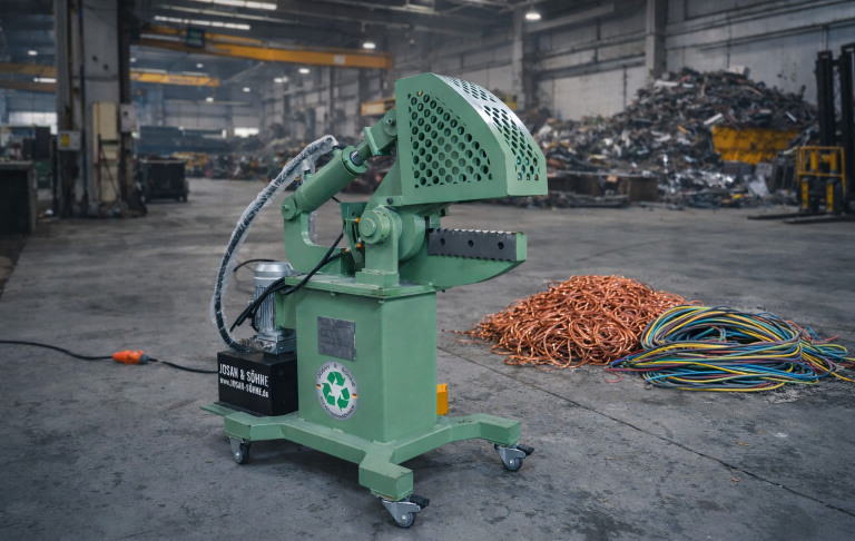 Alligatorschere im Einsatz beim Schneiden von Metall und Kabelmaterial.