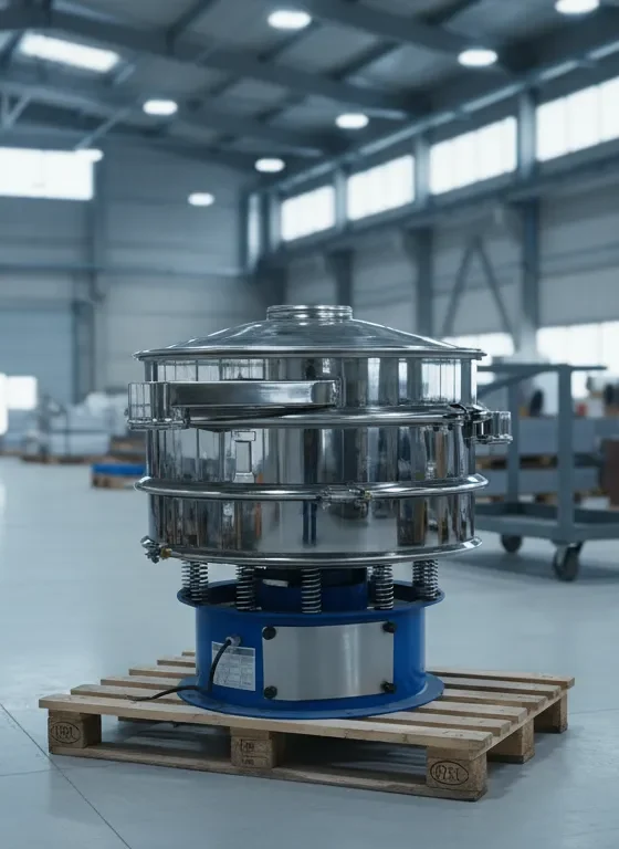 JOSAN Granulatsieb in Betrieb zur Trennung von Kupfer- und Kunststoffgranulat.