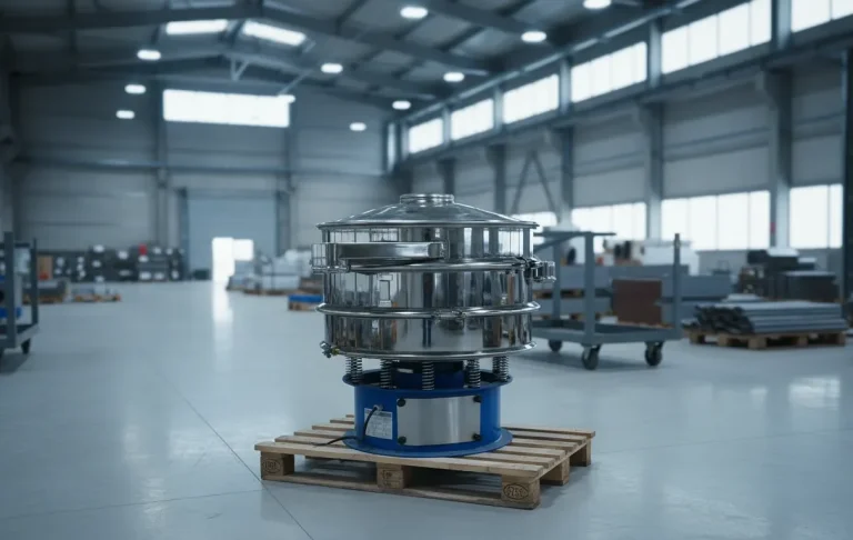 Frontansicht der Edelstahl-Förderschnecke von JOSAN für PVC, Pellets und Recyclingmaterial.